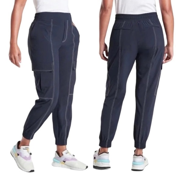 Athleta Chelsea Utility Jogger Blue Contrast Stitching Sz 4 530630 Cargo‎ - Picture 1 of 8